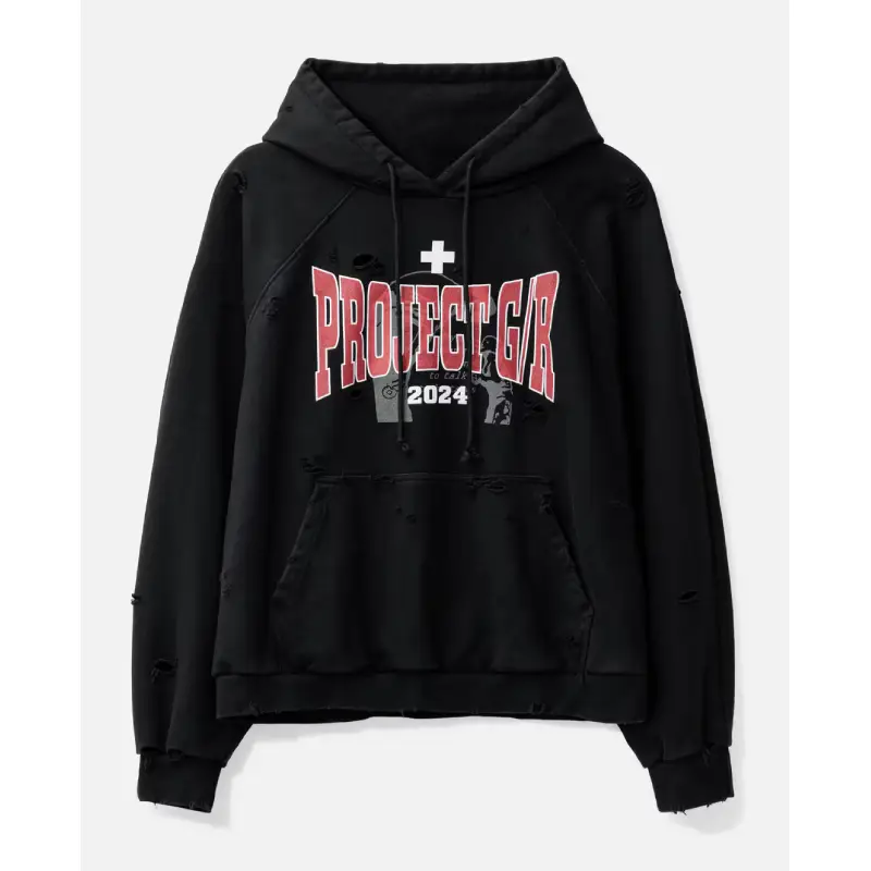 Black PROJECT G/R Ex-Bisexual Two-Faced Washed Hoodie Front View