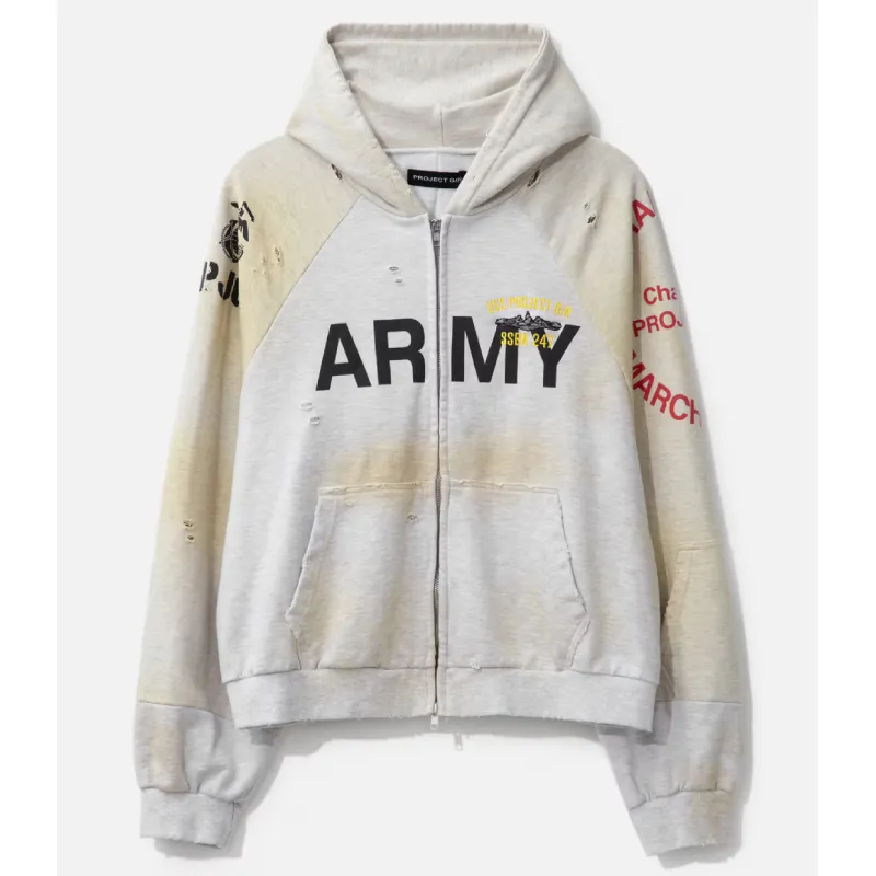 Beige P PROJECT G/R Army Reconstructed Folded Zip-Up Hoodie