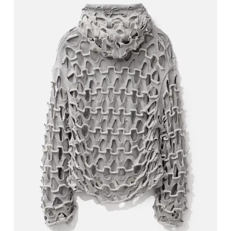 Gray PROJECT G/R Reversible Laser Cut Zip-Up Hoodie Back