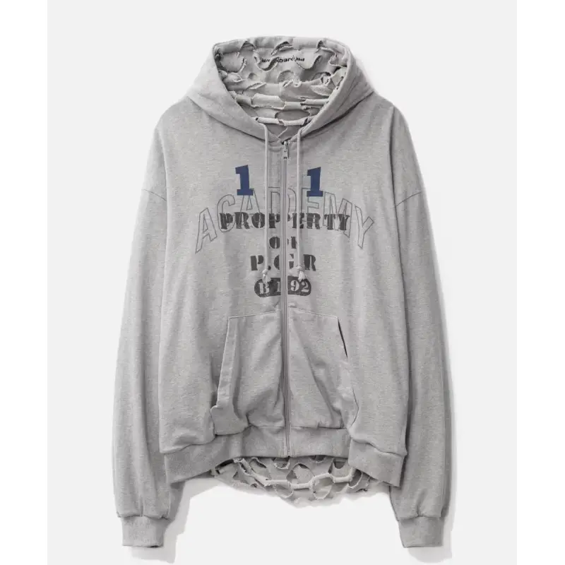 Gray PROJECT G/R Reversible Laser Cut Zip-Up Hoodie Inner Side