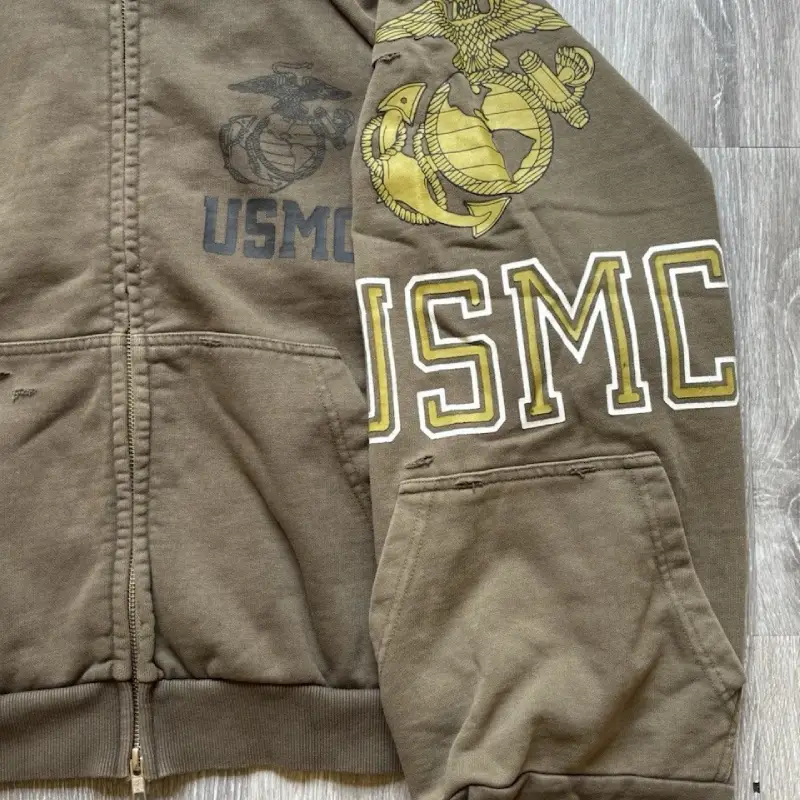 Green Project GR Marines USMC Zip-Up Hoodie Sleeve
