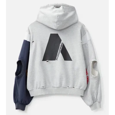 Grey Protocol-Index Reconstructed Zip-Up Hoodie Back
