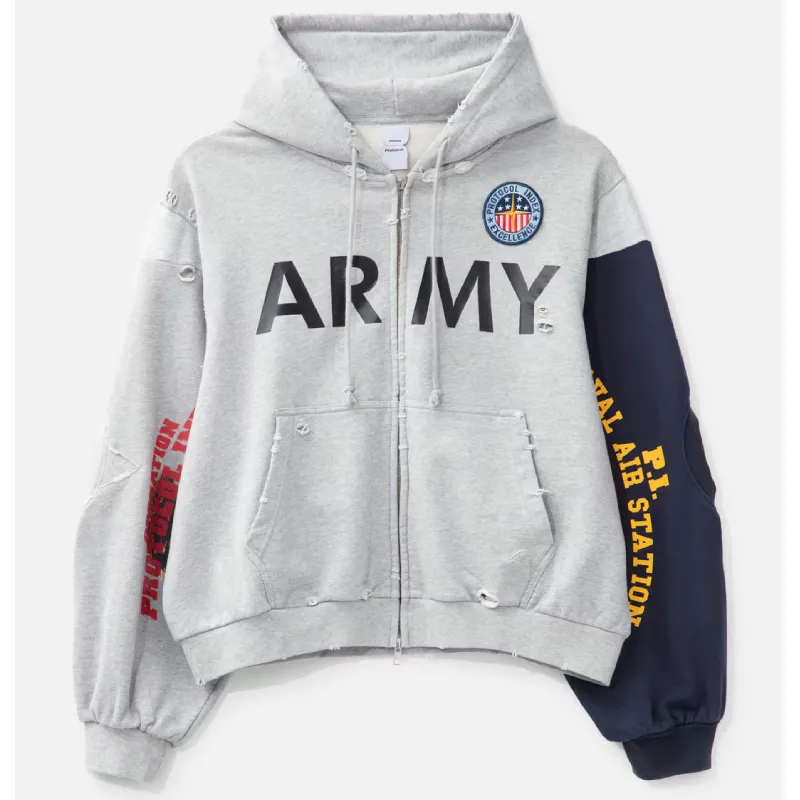 Grey Protocol-Index Reconstructed Zip-Up Hoodie