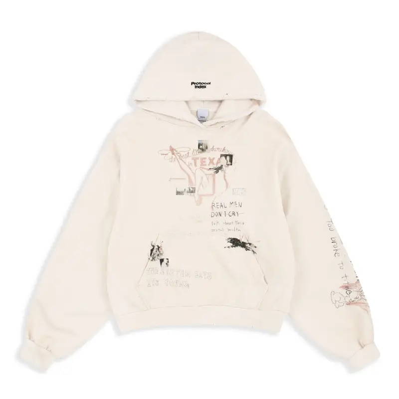 Ivory Protocol-Index Hand Drawing Washed Hoodie