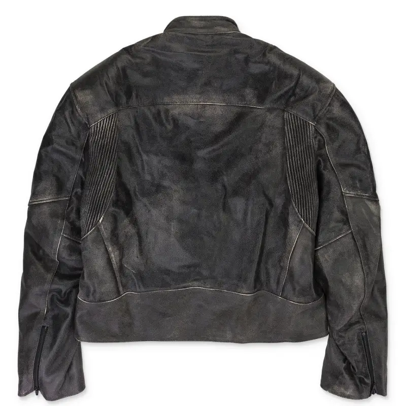 Black PROJECT G/R Distressed Biker Leather Jacket Back