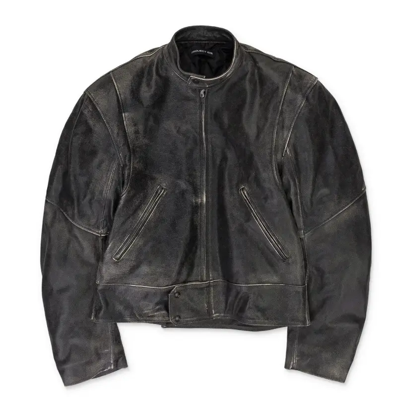 Black PROJECT G/R Distressed Biker Leather Jacket