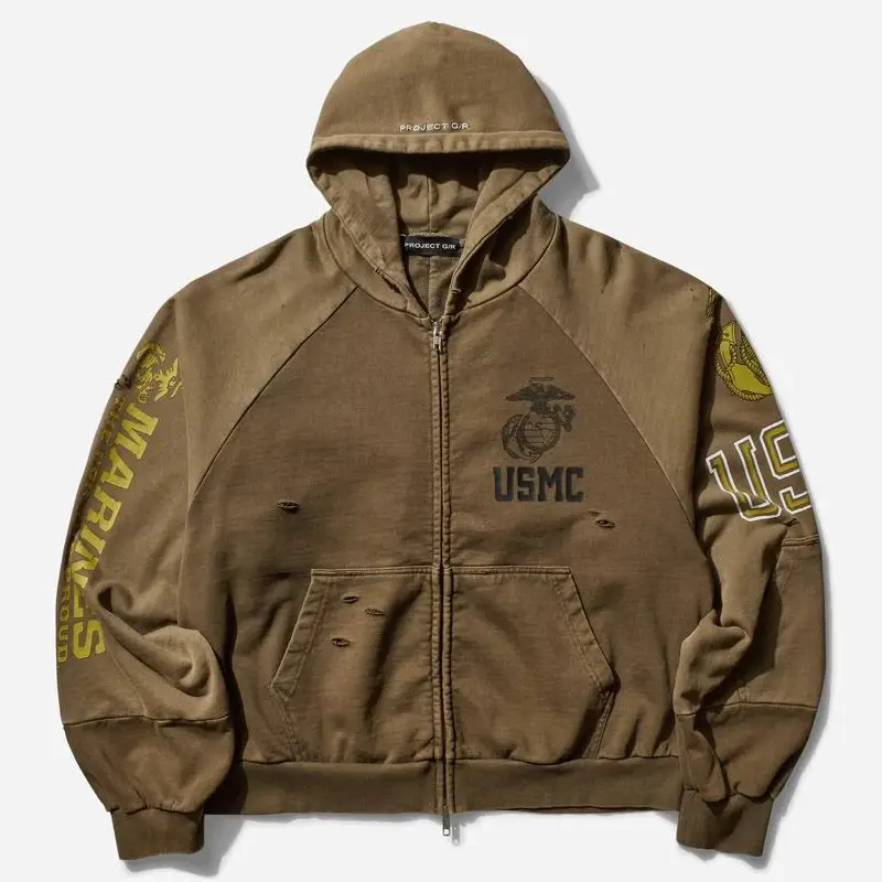 Khaki PROJECT G/R Reconstructed Folded Zip Hoodie