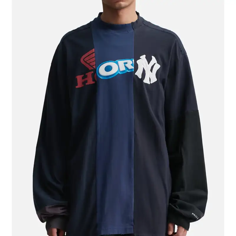 Navy PROJECT G/R Horny Unbalanced Washed Long Sleeve Tee View